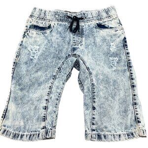 Smoke Rise Shorts Unisex Small Blue Acid Wash Distressed Drawstring‎ Grunge
